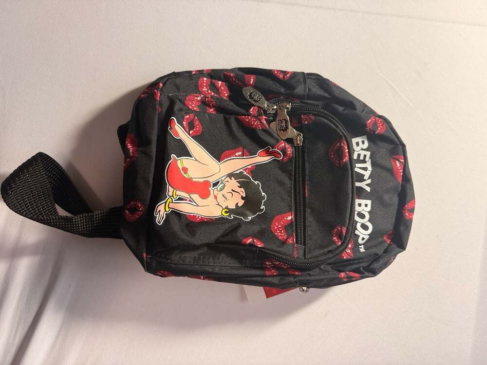 Betty Boop Mini Backpack Black with Lips Print and Leg Graphic